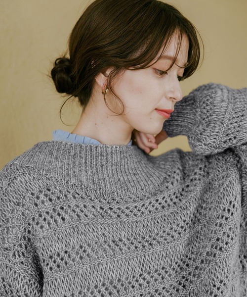 studio CLIP（スタディオクリップ）の「3ゲージスプレーヤーン透かしプルオーバー（ニット/セーター・レディース・レッド/ネイビー/チャコール・FREE）」の13枚目の写真