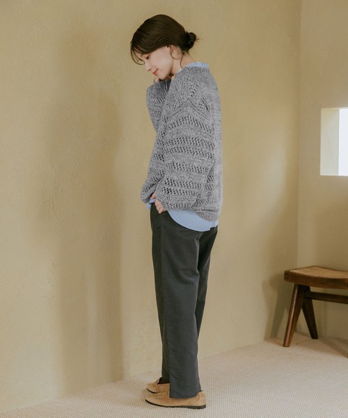 studio CLIP（スタディオクリップ）の「3ゲージスプレーヤーン透かしプルオーバー（ニット/セーター・レディース・レッド/ネイビー/チャコール・FREE）」の14枚目の写真