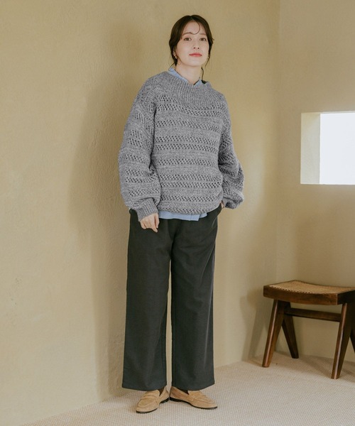 studio CLIP（スタディオクリップ）の「3ゲージスプレーヤーン透かしプルオーバー（ニット/セーター・レディース・レッド/ネイビー/チャコール・FREE）」の16枚目の写真