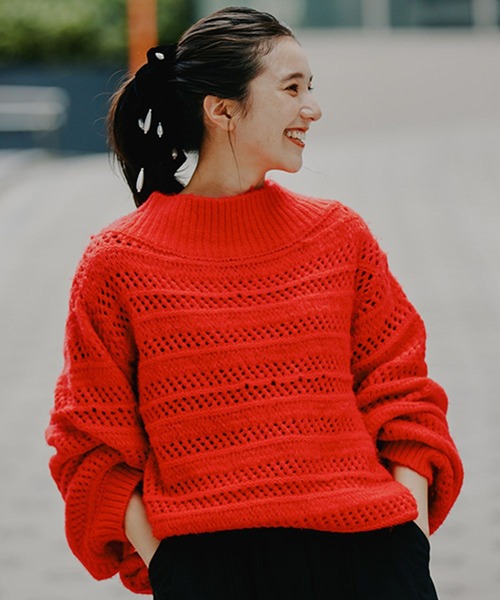 studio CLIP（スタディオクリップ）の「3ゲージスプレーヤーン透かしプルオーバー（ニット/セーター・レディース・レッド/ネイビー/チャコール・FREE）」の18枚目の写真