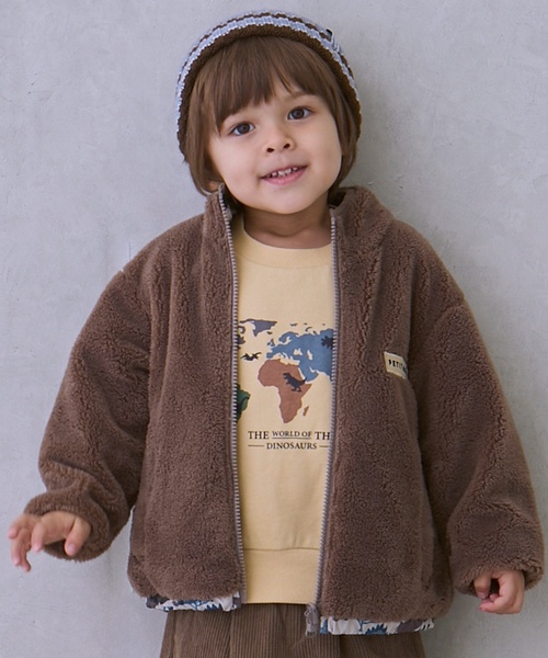 petit main（プティマイン）の「【撥水加工】柄×ボアブルゾン（ブルゾン・キッズ・ネイビー/ライトブルー/アイボリー/キャメル・90cm/130cm/120cm/110cm/100cm/80ｃｍ）」の4枚目の写真