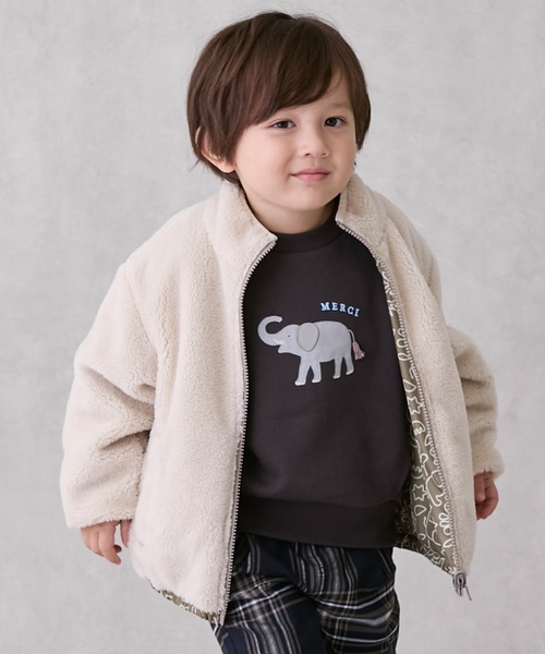 petit main（プティマイン）の「【撥水加工】柄×ボアブルゾン（ブルゾン・キッズ・ネイビー/ライトブルー/アイボリー/キャメル・90cm/130cm/120cm/110cm/100cm/80ｃｍ）」の2枚目の写真