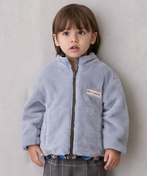 petit main（プティマイン）の「【撥水加工】柄×ボアブルゾン（ブルゾン・キッズ・ネイビー/ライトブルー/アイボリー/キャメル・90cm/130cm/120cm/110cm/100cm/80ｃｍ）」の3枚目の写真