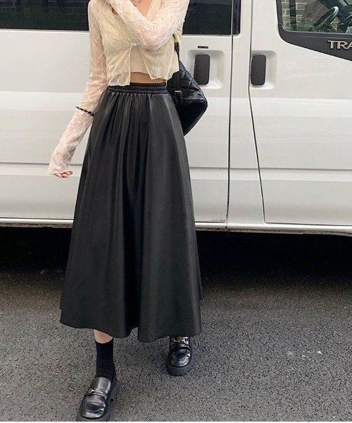 shoppinggo(ショッピングゴー)の「レザースカート レディース PUスカート 裏起毛(スカート・レディース・ブラウン/ブラック・M)」の4枚目の写真