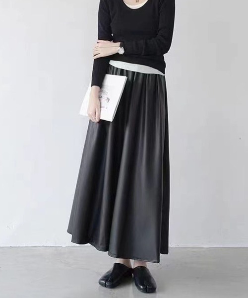 shoppinggo(ショッピングゴー)の「レザースカート レディース PUスカート 裏起毛(スカート・レディース・ブラウン/ブラック・M)」の7枚目の写真