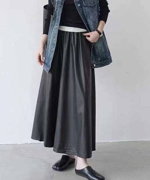shoppinggo(ショッピングゴー)の「レザースカート レディース PUスカート 裏起毛(スカート・レディース・ブラウン/ブラック・M)」の8枚目の写真