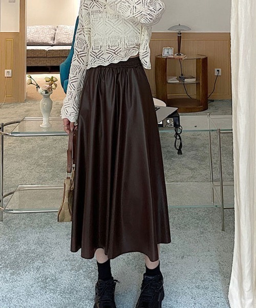 shoppinggo(ショッピングゴー)の「レザースカート レディース PUスカート 裏起毛(スカート・レディース・ブラウン/ブラック・M)」の15枚目の写真