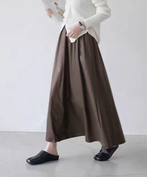shoppinggo(ショッピングゴー)の「レザースカート レディース PUスカート 裏起毛(スカート・レディース・ブラウン/ブラック・M)」の17枚目の写真