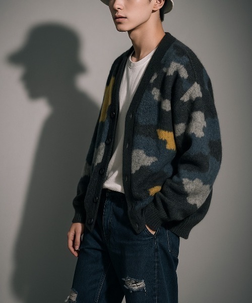 VIBGYOR(ヴィブジョー)の「【Korea Select】 カモフラ モヘアカーディガン(CN)(カーディガン/ボレロ・メンズ・ブラウン/チャコールグレー/ベージュ・FREE)」の11枚目の写真