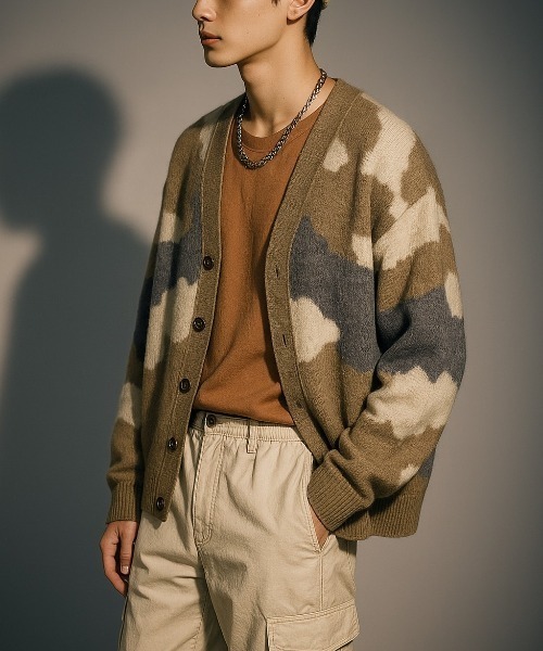 VIBGYOR(ヴィブジョー)の「【Korea Select】 カモフラ モヘアカーディガン(CN)(カーディガン/ボレロ・メンズ・ブラウン/チャコールグレー/ベージュ・FREE)」の14枚目の写真