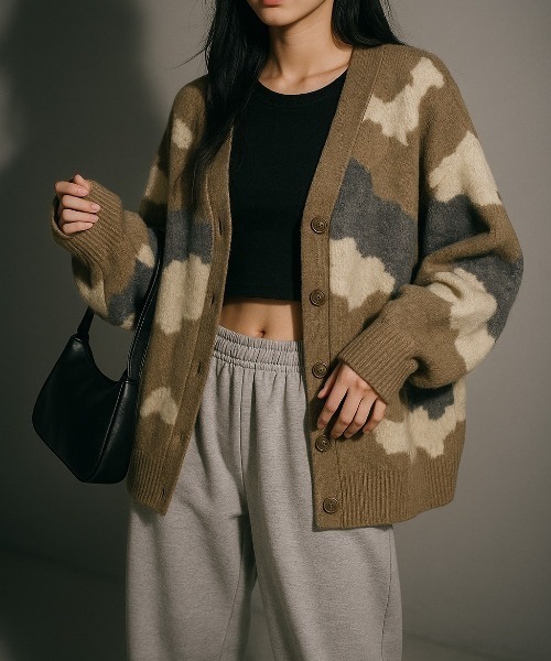 VIBGYOR(ヴィブジョー)の「【Korea Select】 カモフラ モヘアカーディガン(CN)(カーディガン/ボレロ・メンズ・ブラウン/チャコールグレー/ベージュ・FREE)」の16枚目の写真