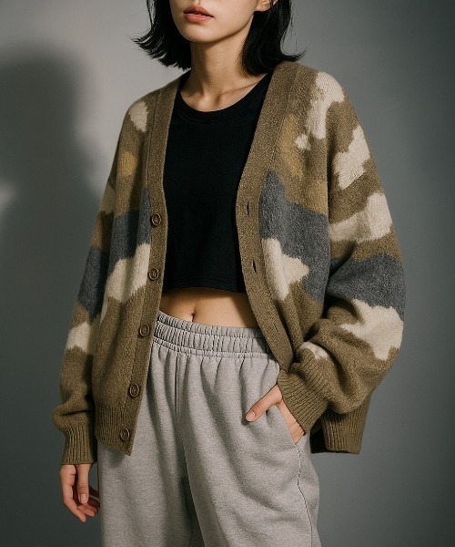 VIBGYOR(ヴィブジョー)の「【Korea Select】 カモフラ モヘアカーディガン(CN)(カーディガン/ボレロ・メンズ・ブラウン/チャコールグレー/ベージュ・FREE)」の21枚目の写真