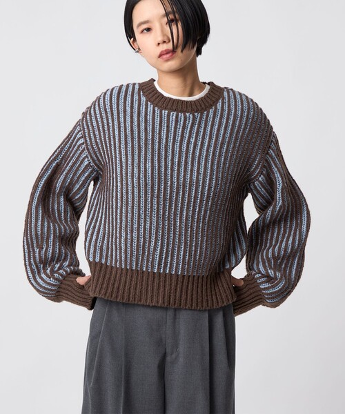 CITEN（シテン）の「＜CITEN＞ボリュームスリーブカラフルアゼニット（ニット/セーター・レディース・ブラック/オフホワイト/ダークブラウン・FREE）」の3枚目の写真