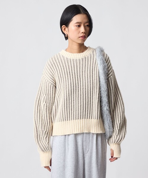 CITEN（シテン）の「＜CITEN＞ボリュームスリーブカラフルアゼニット（ニット/セーター・レディース・ブラック/オフホワイト/ダークブラウン・FREE）」の10枚目の写真