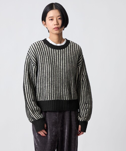 CITEN（シテン）の「＜CITEN＞ボリュームスリーブカラフルアゼニット（ニット/セーター・レディース・ブラック/オフホワイト/ダークブラウン・FREE）」の12枚目の写真