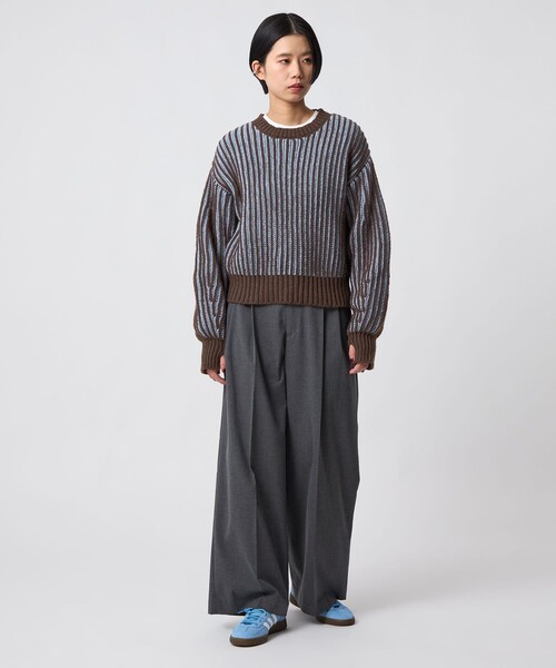 CITEN（シテン）の「＜CITEN＞ボリュームスリーブカラフルアゼニット（ニット/セーター・レディース・ブラック/オフホワイト/ダークブラウン・FREE）」の15枚目の写真