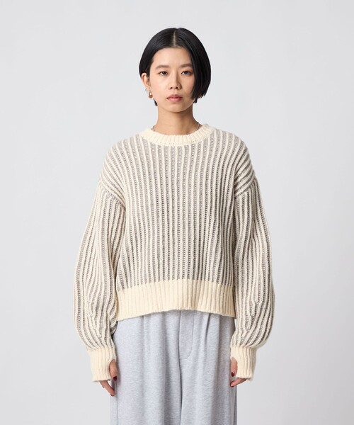 CITEN（シテン）の「＜CITEN＞ボリュームスリーブカラフルアゼニット（ニット/セーター・レディース・ブラック/オフホワイト/ダークブラウン・FREE）」の16枚目の写真