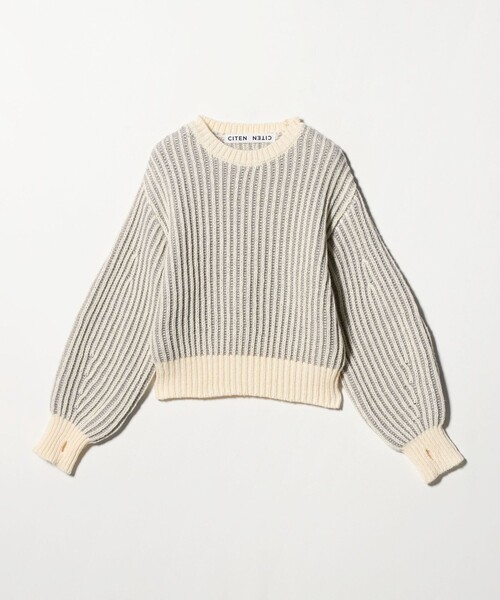 CITEN（シテン）の「＜CITEN＞ボリュームスリーブカラフルアゼニット（ニット/セーター・レディース・ブラック/オフホワイト/ダークブラウン・FREE）」の4枚目の写真