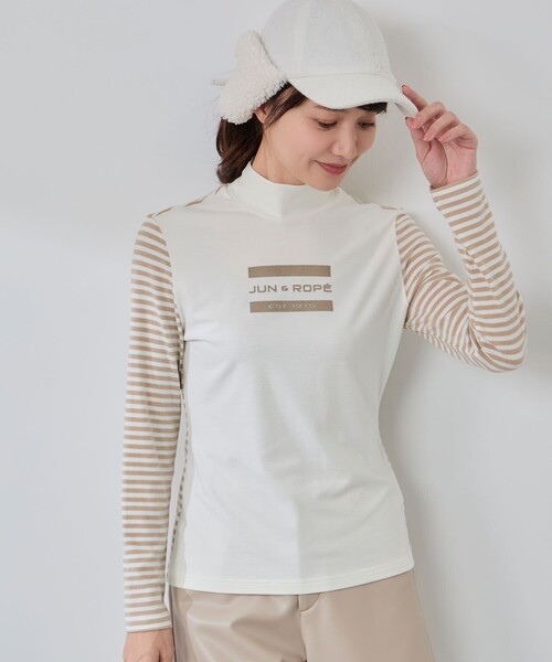 JUN&ROPE'（ジュンアンドロペ）の「ボーダーミックス長袖モックプルオーバー/吸湿発熱・保温（Tシャツ/カットソー・レディース・ブラック/ホワイト・M/L/S）」の2枚目の写真