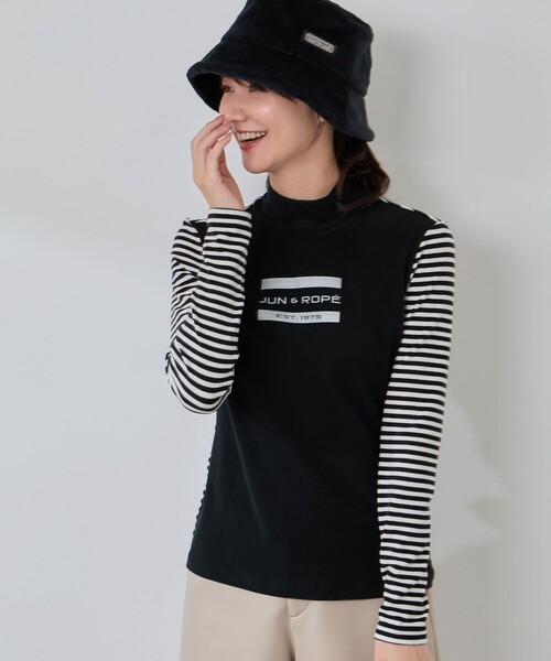 JUN&ROPE'（ジュンアンドロペ）の「ボーダーミックス長袖モックプルオーバー/吸湿発熱・保温（Tシャツ/カットソー・レディース・ブラック/ホワイト・M/L/S）」の16枚目の写真