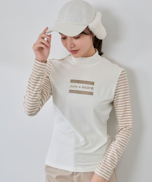 JUN&ROPE'（ジュンアンドロペ）の「ボーダーミックス長袖モックプルオーバー/吸湿発熱・保温（Tシャツ/カットソー・レディース・ブラック/ホワイト・M/L/S）」の12枚目の写真