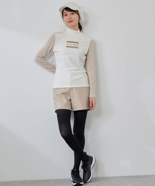 JUN&ROPE'（ジュンアンドロペ）の「ボーダーミックス長袖モックプルオーバー/吸湿発熱・保温（Tシャツ/カットソー・レディース・ブラック/ホワイト・M/L/S）」の15枚目の写真