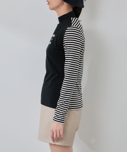 JUN&ROPE'（ジュンアンドロペ）の「ボーダーミックス長袖モックプルオーバー/吸湿発熱・保温（Tシャツ/カットソー・レディース・ブラック/ホワイト・M/L/S）」の4枚目の写真