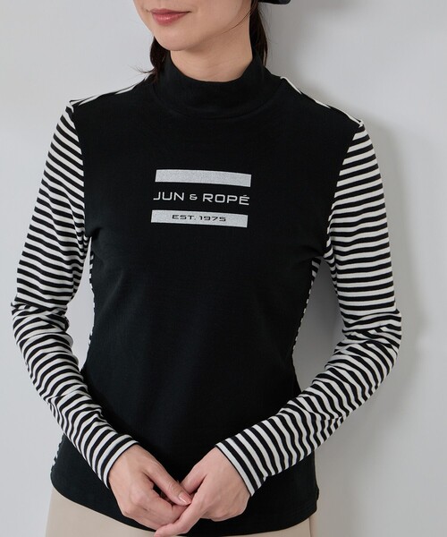 JUN&ROPE'（ジュンアンドロペ）の「ボーダーミックス長袖モックプルオーバー/吸湿発熱・保温（Tシャツ/カットソー・レディース・ブラック/ホワイト・M/L/S）」の6枚目の写真