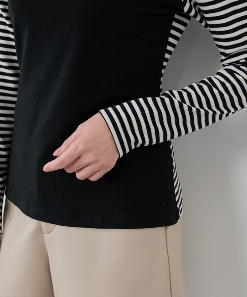 JUN&ROPE'（ジュンアンドロペ）の「ボーダーミックス長袖モックプルオーバー/吸湿発熱・保温（Tシャツ/カットソー・レディース・ブラック/ホワイト・M/L/S）」の7枚目の写真