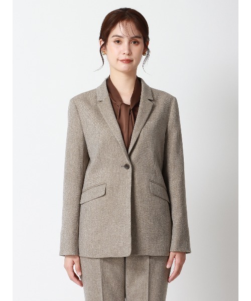 SUIT SQUARE（スーツスクエア）の「CHANTOWA ジャケット ウォッシャブル ツイードライクシャンブレー 織柄（テーラードジャケット・レディース・ベージュ/グレー・36(7号)/38(9号)/40(11号)）」の3枚目の写真