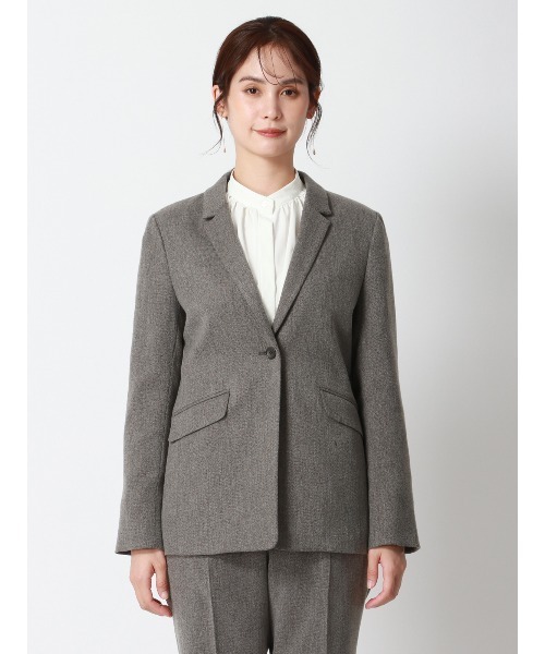 SUIT SQUARE（スーツスクエア）の「CHANTOWA ジャケット ウォッシャブル ツイードライクシャンブレー 織柄（テーラードジャケット・レディース・ベージュ/グレー・36(7号)/38(9号)/40(11号)）」の13枚目の写真