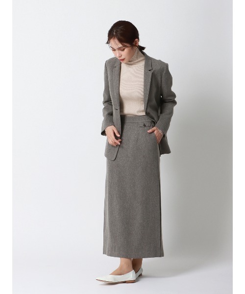 SUIT SQUARE（スーツスクエア）の「CHANTOWA ジャケット ウォッシャブル ツイードライクシャンブレー 織柄（テーラードジャケット・レディース・ベージュ/グレー・36(7号)/38(9号)/40(11号)）」の11枚目の写真