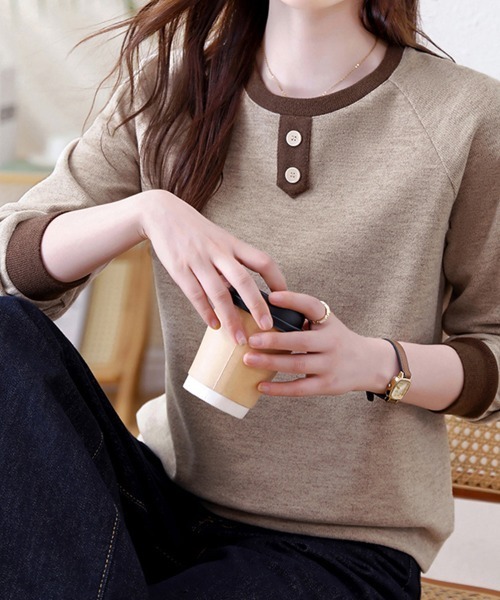 ONEP STAR(ワンピスター)の「バイカラーデザインプルオーバー(Tシャツ/カットソー・レディース・ダークベージュ/ブラウン・MEDIUM/LARGE/X-LARGE)」の5枚目の写真