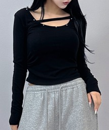 アシメストラップ スタッズサイドギャザートップス