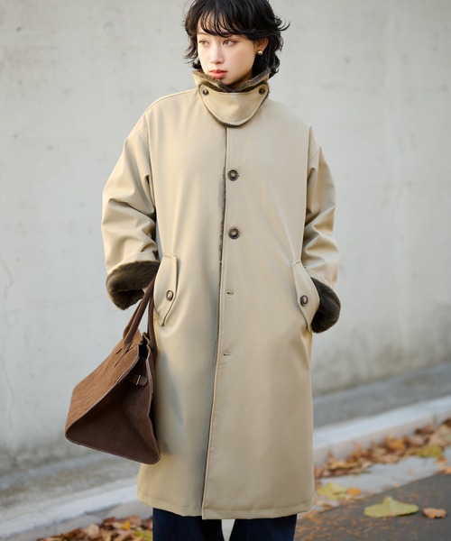 LAULEN(ローレン)の「2way collar fur reversible coat /2wayカラーファーリバーシブルコート(ステンカラーコート・レディース・アイボリー/ブラック/ベージュ・FREE)」の5枚目の写真
