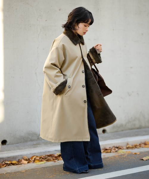 LAULEN(ローレン)の「2way collar fur reversible coat /2wayカラーファーリバーシブルコート(ステンカラーコート・レディース・アイボリー/ブラック/ベージュ・FREE)」の6枚目の写真
