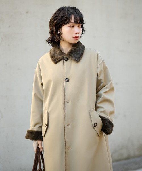 LAULEN(ローレン)の「2way collar fur reversible coat /2wayカラーファーリバーシブルコート(ステンカラーコート・レディース・アイボリー/ブラック/ベージュ・FREE)」の8枚目の写真