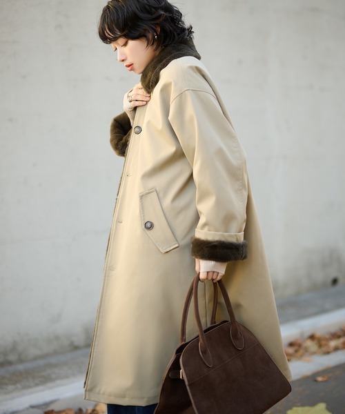 LAULEN(ローレン)の「2way collar fur reversible coat /2wayカラーファーリバーシブルコート(ステンカラーコート・レディース・アイボリー/ブラック/ベージュ・FREE)」の9枚目の写真