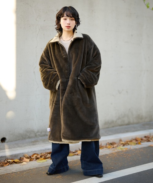 LAULEN(ローレン)の「2way collar fur reversible coat /2wayカラーファーリバーシブルコート(ステンカラーコート・レディース・アイボリー/ブラック/ベージュ・FREE)」の14枚目の写真