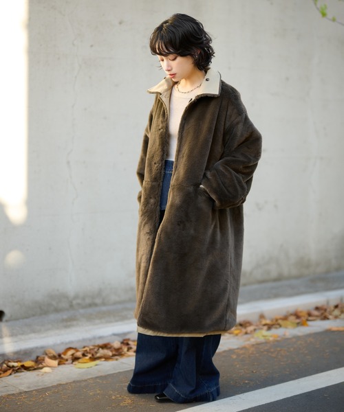 LAULEN(ローレン)の「2way collar fur reversible coat /2wayカラーファーリバーシブルコート(ステンカラーコート・レディース・アイボリー/ブラック/ベージュ・FREE)」の15枚目の写真