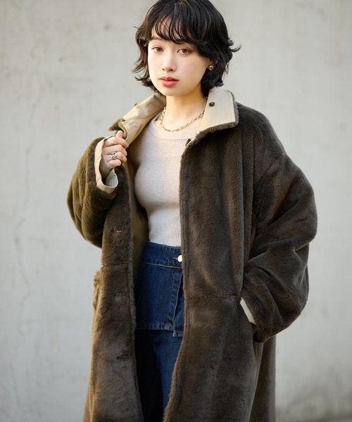 LAULEN(ローレン)の「2way collar fur reversible coat /2wayカラーファーリバーシブルコート(ステンカラーコート・レディース・アイボリー/ブラック/ベージュ・FREE)」の20枚目の写真