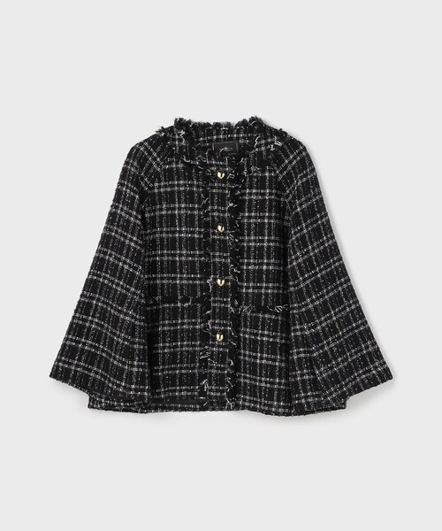 GRACE CONTINENTAL(グレースコンチネンタル)の「フレアスリーブツイードジャケット(ノーカラージャケット・レディース・キナリ/ブラック・36)」の1枚目の写真