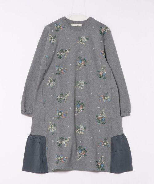 セール】裏毛裏起毛ドット＆フラワー刺繍ワンピース（ワンピース