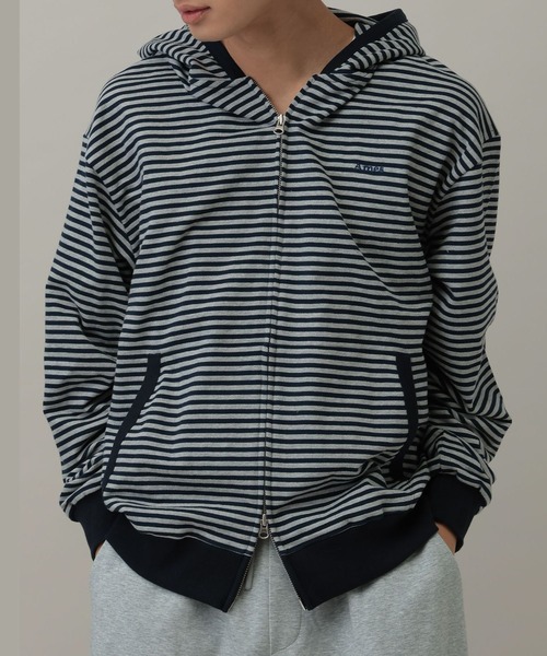 AMESWORLDWIDE（アメスワールドワイド）の「【UNISEX】AMES WORLDWIDE ／ボーダーフーディー ZIP（パーカー・レディース・ブラウン/ネイビー・MEDIUM/SMALL）」の2枚目の写真