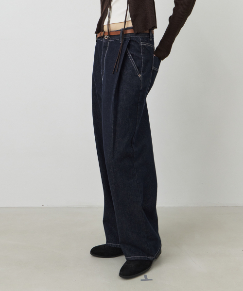 CITYBREEZE（シティブリーズ）の「[着丈選択]ノンフェイドタックワイドデニムパンツ_INDIGO（デニムパンツ・レディース・インディゴブルー・SMALL/S size/L size/M size/X-SMALL/LARGE/MEDIUM/XS size）」の4枚目の写真
