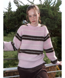 Brush Stripe Knit Pullover, Pink