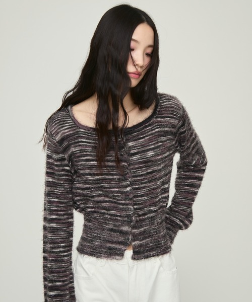NUJOH(ヌゾ)の「Brushed Multi-Color Knit Cardigan / ブラッシュドマルチカラーニットカーディガン(ニット/セーター・レディース・ブルー/グレー/パープル・FREE)」の11枚目の写真