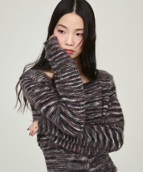 NUJOH(ヌゾ)の「Brushed Multi-Color Knit Cardigan / ブラッシュドマルチカラーニットカーディガン(ニット/セーター・レディース・ブルー/グレー/パープル・FREE)」の13枚目の写真