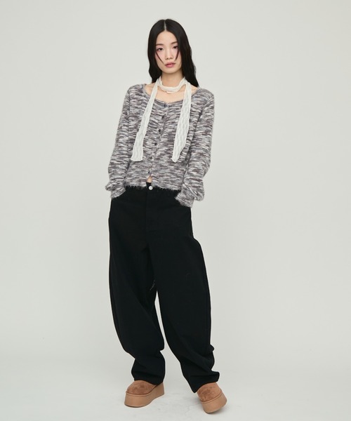 NUJOH(ヌゾ)の「Brushed Multi-Color Knit Cardigan / ブラッシュドマルチカラーニットカーディガン(ニット/セーター・レディース・ブルー/グレー/パープル・FREE)」の5枚目の写真