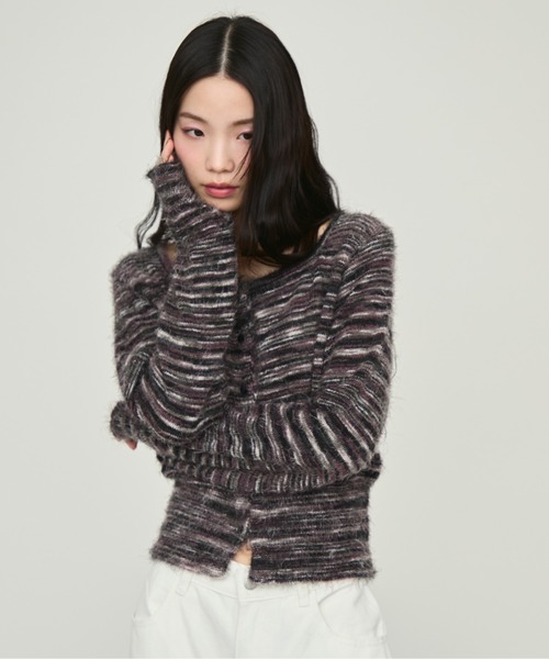 NUJOH(ヌゾ)の「Brushed Multi-Color Knit Cardigan / ブラッシュドマルチカラーニットカーディガン(ニット/セーター・レディース・ブルー/グレー/パープル・FREE)」の18枚目の写真